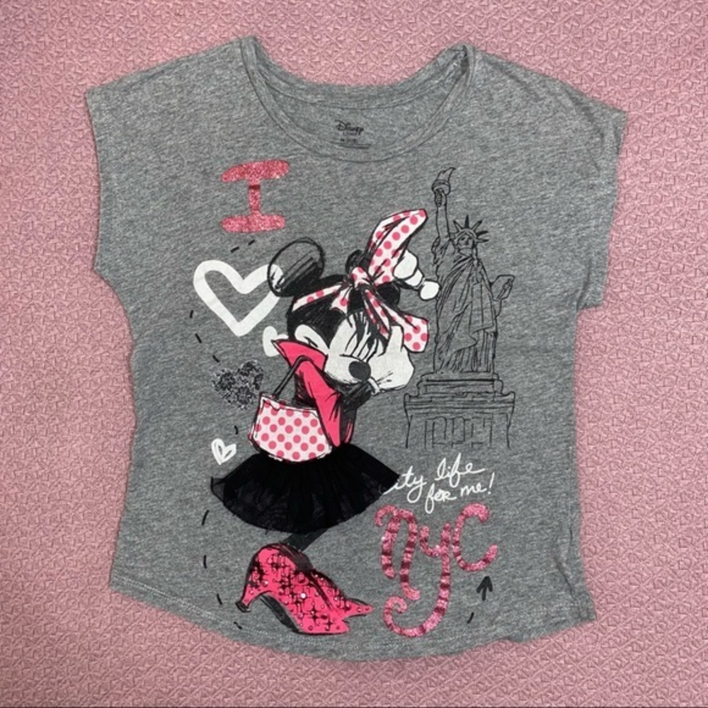 Disney Minnie Mouse shirt NYC M (7-8) gray &‎ pink